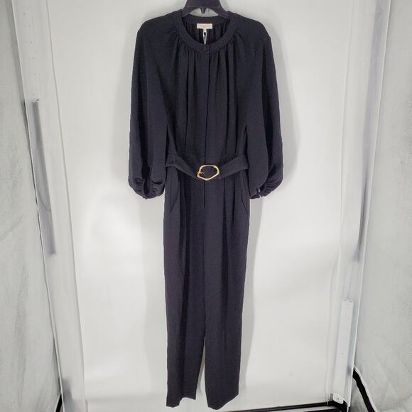 Lafayette NY 148 Black Ellis Blouson Sleeve Crepe Belted Jumpsuit 10 - Picture 2 of 15